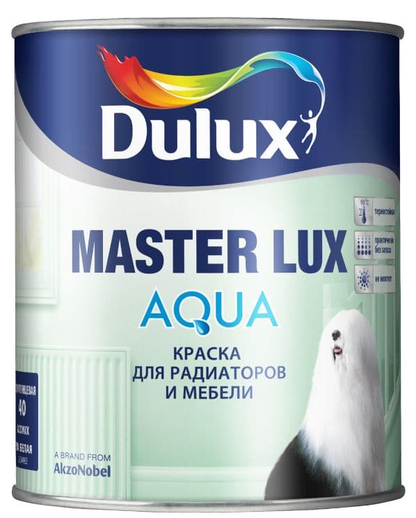 Краска для радиаторов и мебели водно-дисперсионная Dulux Master Lux Aqua 40 полуглянцевая база BW 1 л. 2