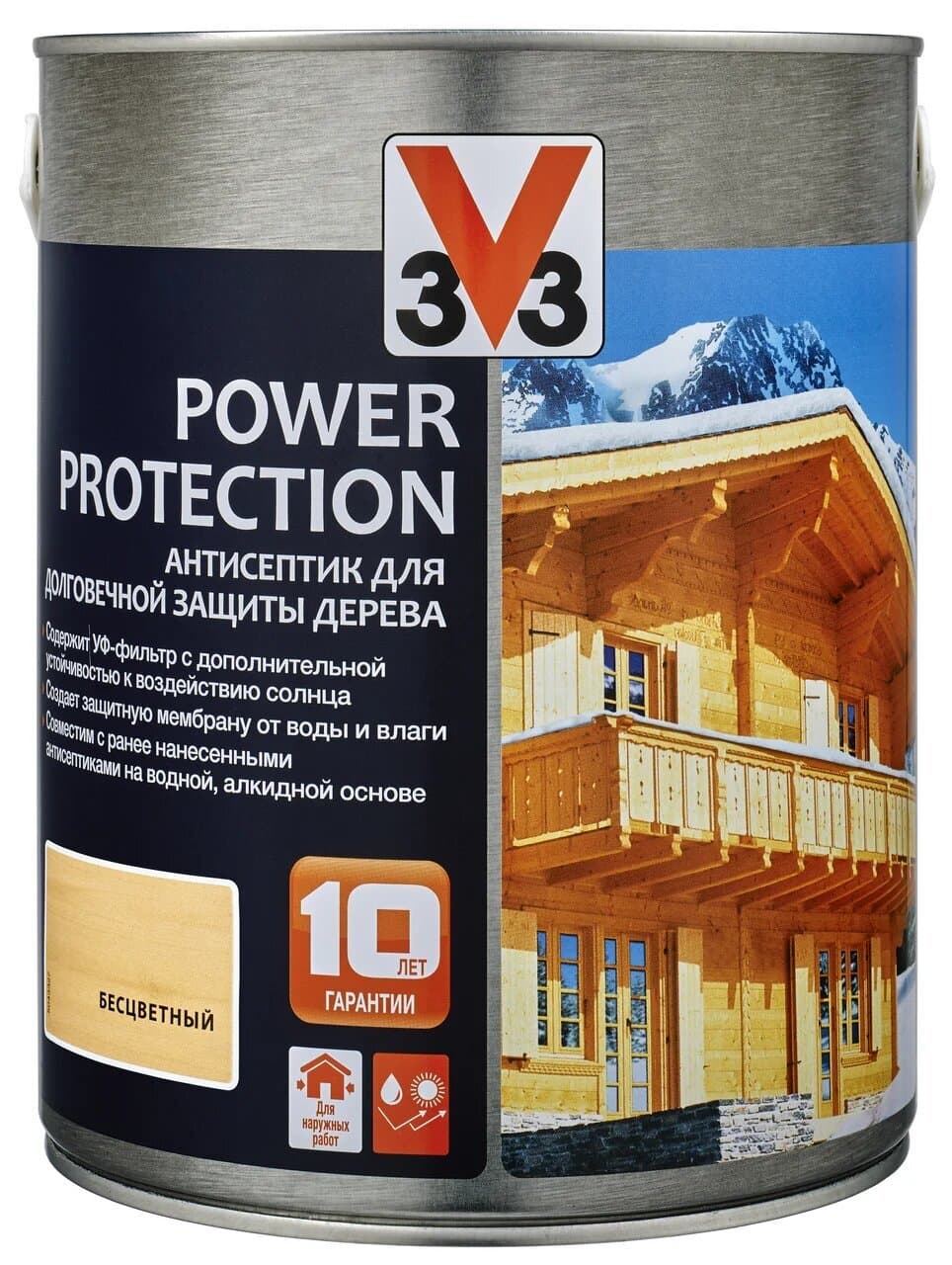 Антисептик V33 для дерева POWER PROTECTION полуглянцевый Бесцветный 2,5л. 1
