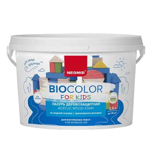NEOMID Лазурь деревозащитная на водной основе Bio Color For Kids/ Био Колор для детских, синий (2,5 л) 2