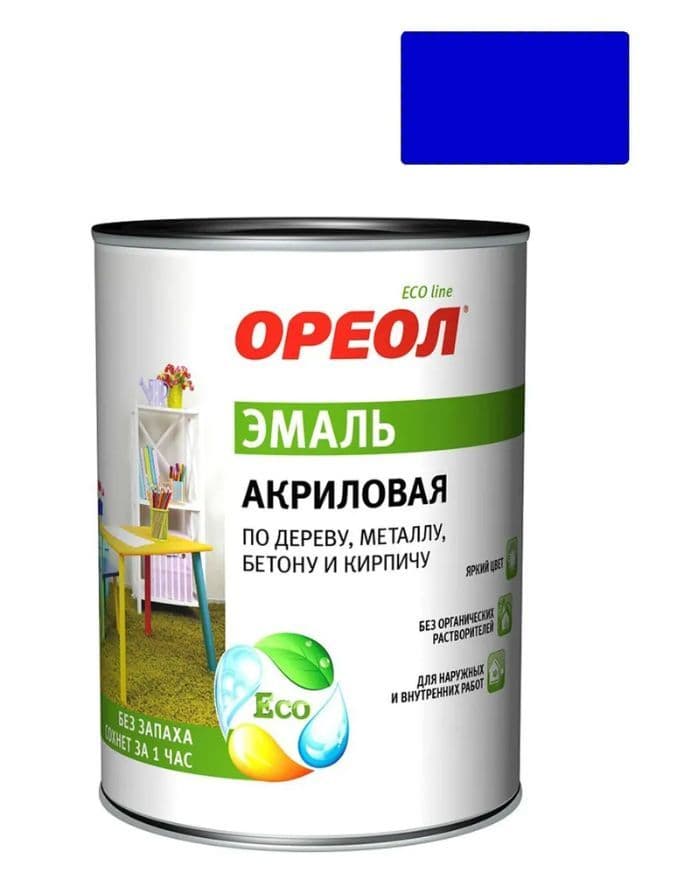 Эмаль универсальная акриловая Ореол глянцевая синяя 1,9 кг.