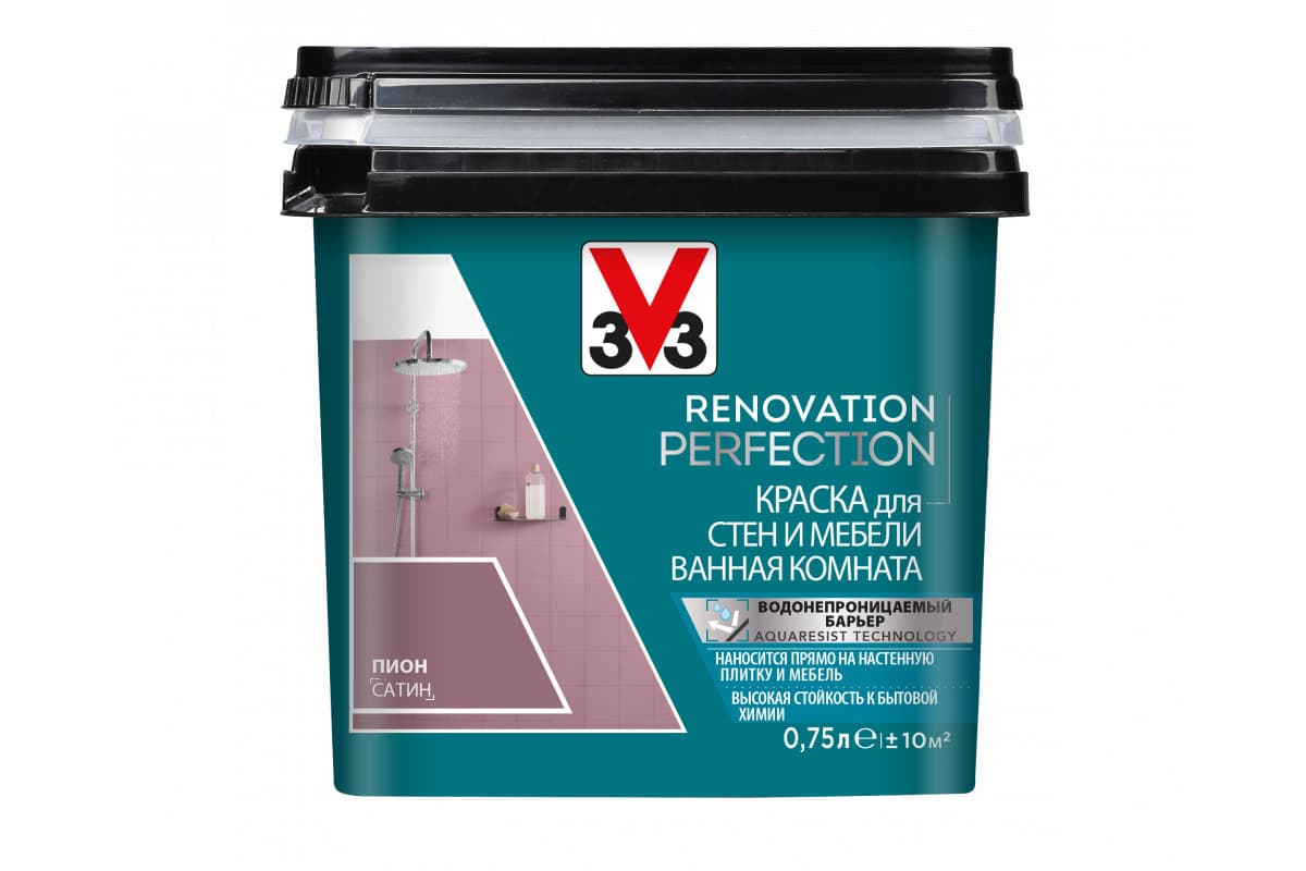 Краска для стен и мебели ванная комната RENOVATION PERFECTION ПИОН 750 мл. 1