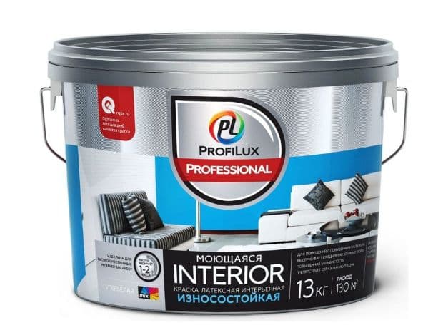 Краска для стен и потолков для влажных помещений латексная Profilux Professional Interior моющаяся матовая 13 кг.