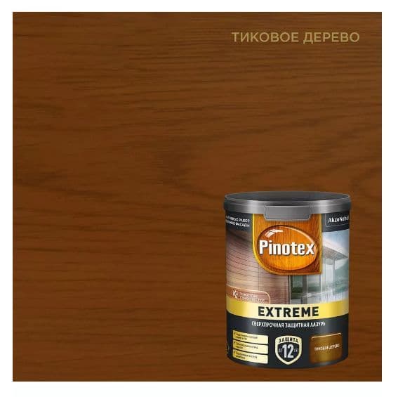 Пропитка декоративная для защиты древесины Pinotex Extreme тик полуматовая 0,9 л, 1