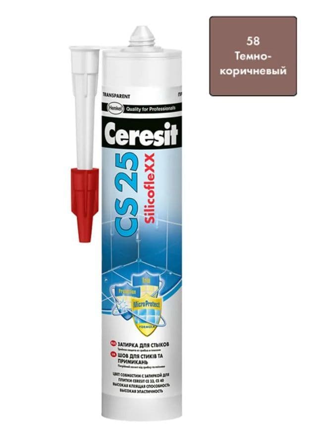 Герметик-затирка силиконовая противогрибковая Церезит CS 25 58 темно-коричневая 280 мл