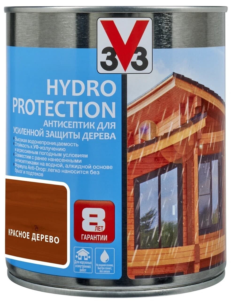 Антисептик V33 для дерева HYDRO PROTECTION полуглянцевый Красное дерево 0,9л.