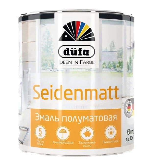 Эмаль для дерева и металла алкидная Dufa Retail Seidenmatt полуматовая белая 750 мл.