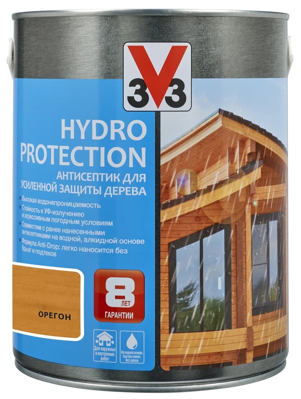 Антисептик V33 для дерева HYDRO PROTECTION, цвет полуглянцевый Орегон 2,5л.