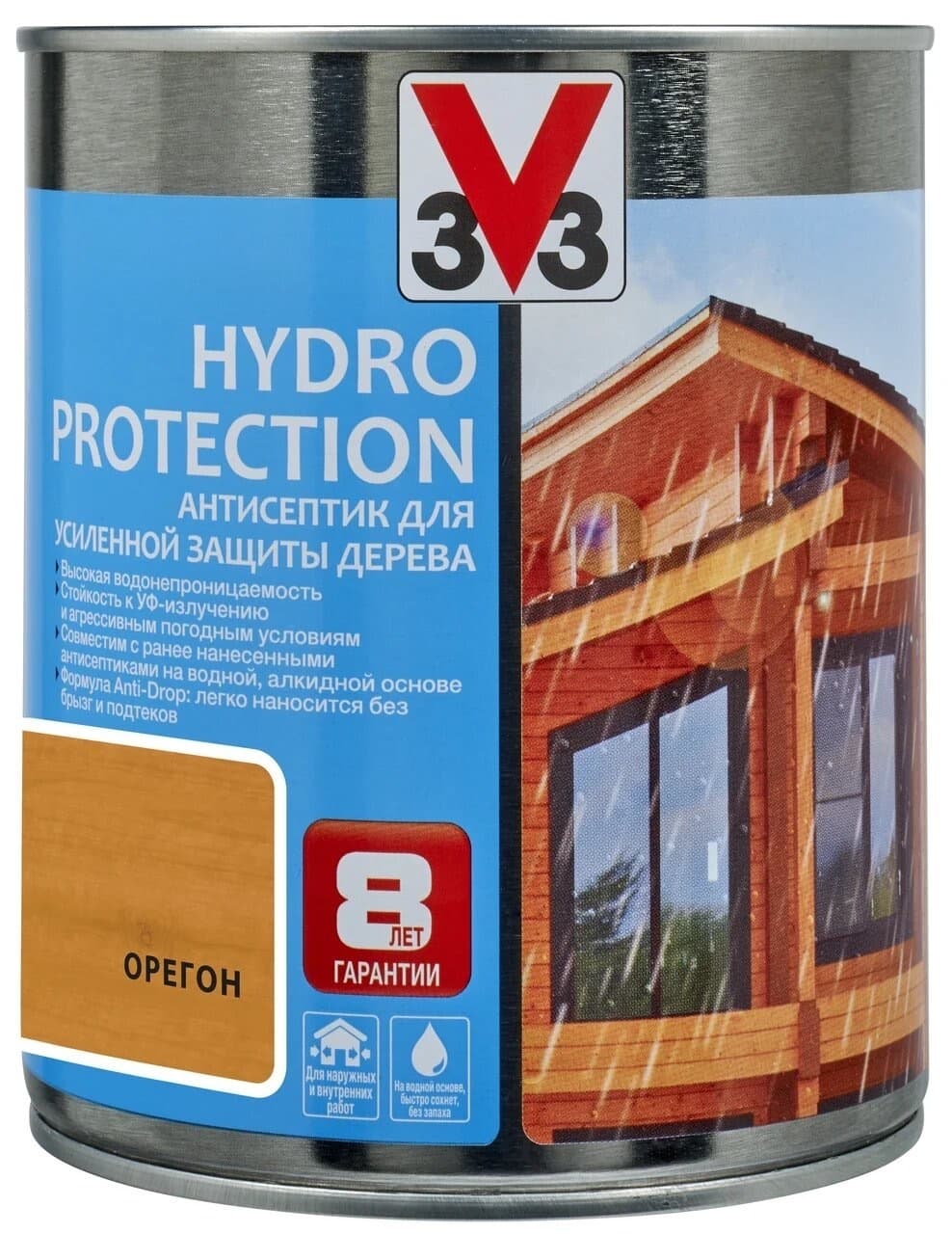 Антисептик V33 для дерева HYDRO PROTECTION полуглянцевый Орегон 0,9л.