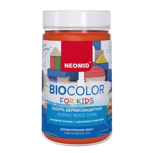 NEOMID Лазурь деревозащитная на водной основе Bio Color For Kids/ Био Колор для детских, оранжевый (0,25 л) 2