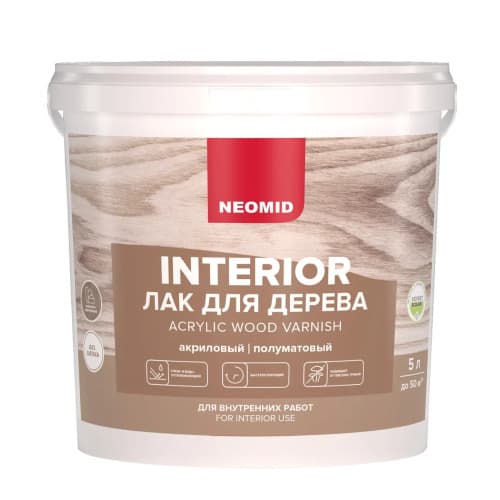 Неомид Интерьер/ Neomid interior акриловый лак для древесины, 5 л. 2