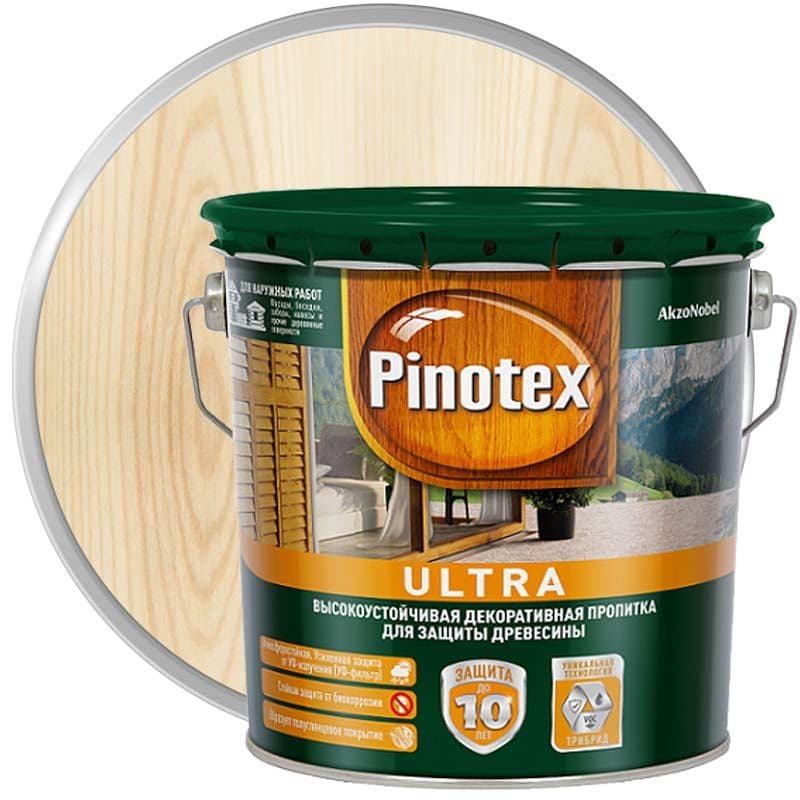 Пропитка декоративная для защиты древесины Pinotex Ultra AWB полуглянцевая бесцветная 3 л 1