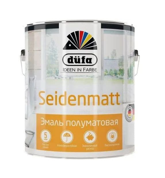Эмаль для дерева и металла алкидная Dufa Retail Seidenmatt полуматовая белая 2 л