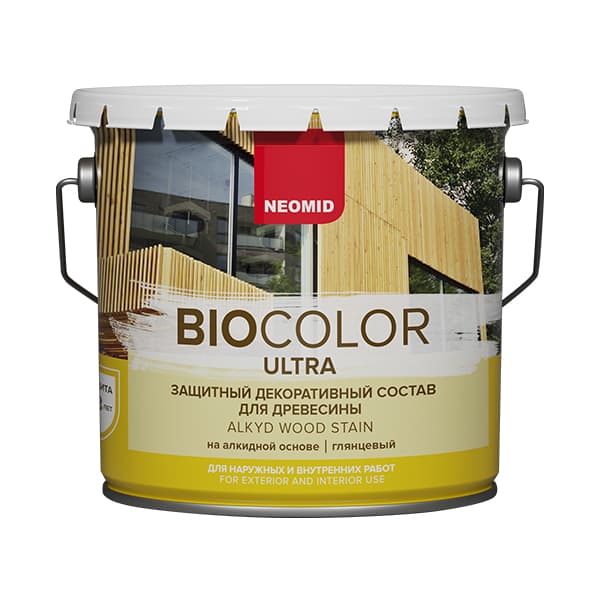 NEOMID защитный декоративный состав для древесины BIO COLOR ULTRA/ Био Колор Ультра, бесцветный 9л 2