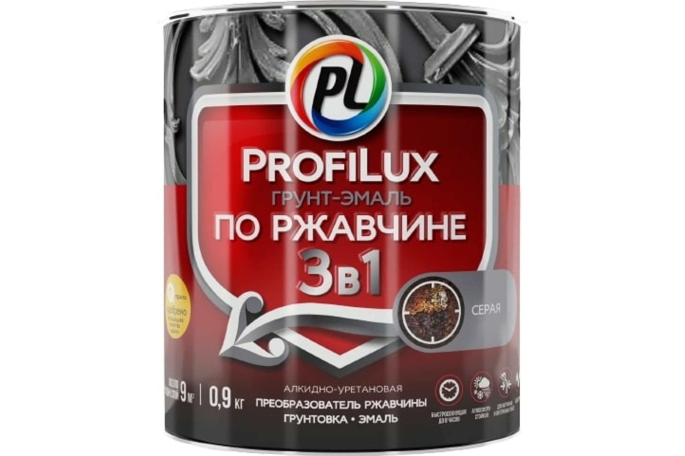 Грунт-эмаль на ржавчину 3 в 1 Profilux полуматовая серая 0,9 кг. 2