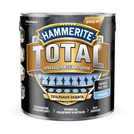 Краска для металлических поверхностей Hammerite Total гладкая черная RAL 9005 0,75 л 2