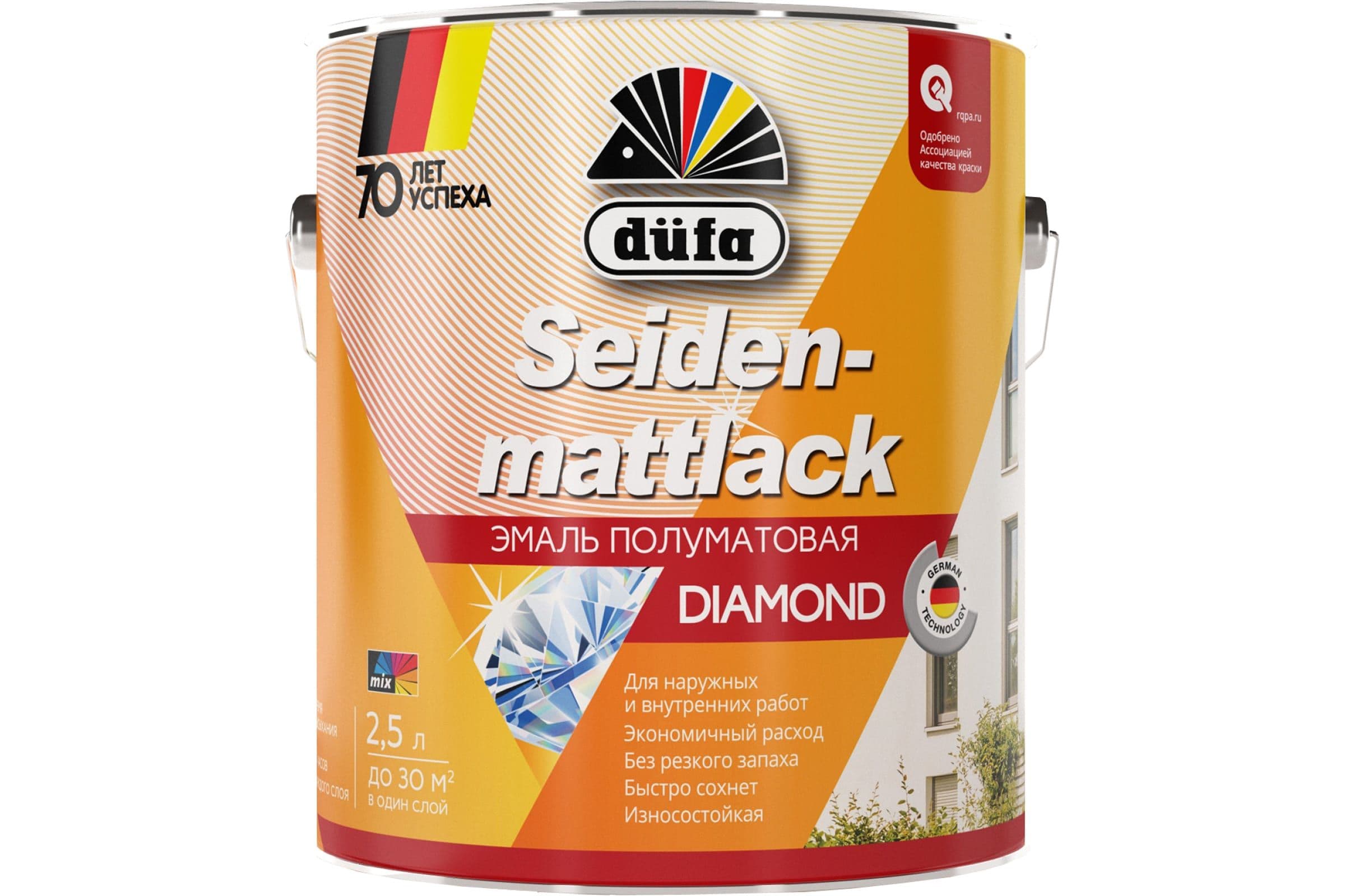 Эмаль универсальная Dufa Seidenmattlack полуматовая белая 2 л 1
