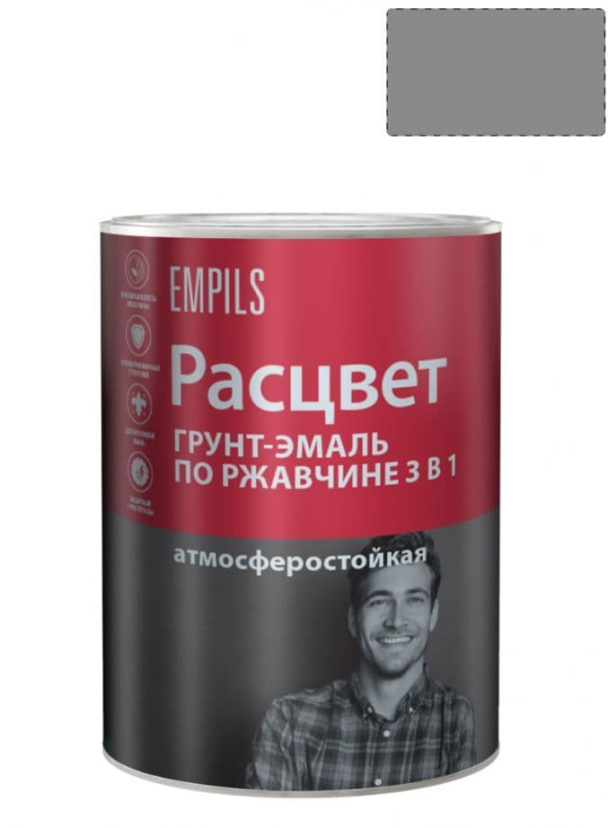 Грунт-эмаль на ржавчину 3 в 1 алкидная Расцвет глянцевая серая 0,9 кг.