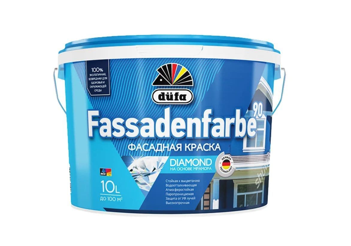 Краска фасадная водно-дисперсионная Dufa Fassadenfarbe RD90 матовая белая 10 л. 1