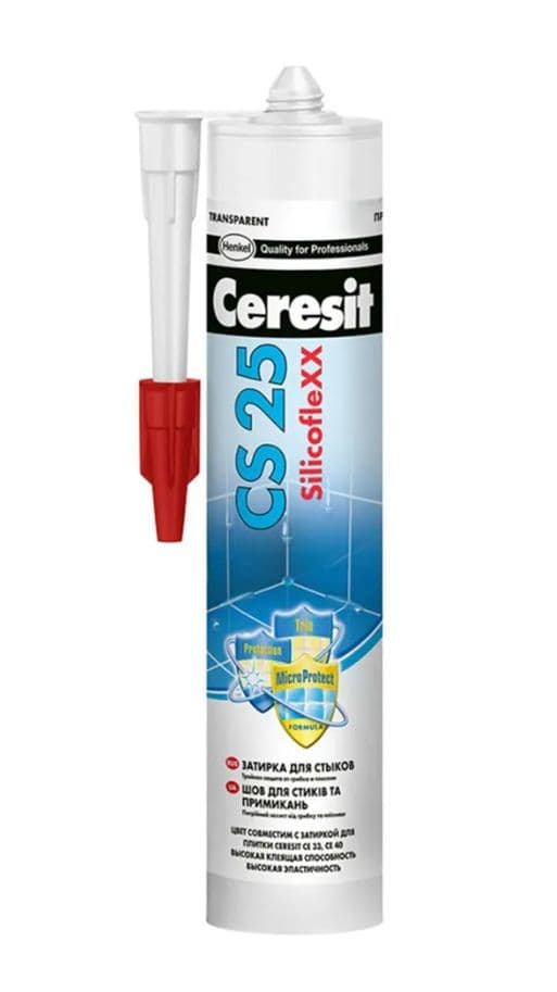 Герметик-затирка силиконовая противогрибковая Церезит CS 25 прозрачный 280 мл