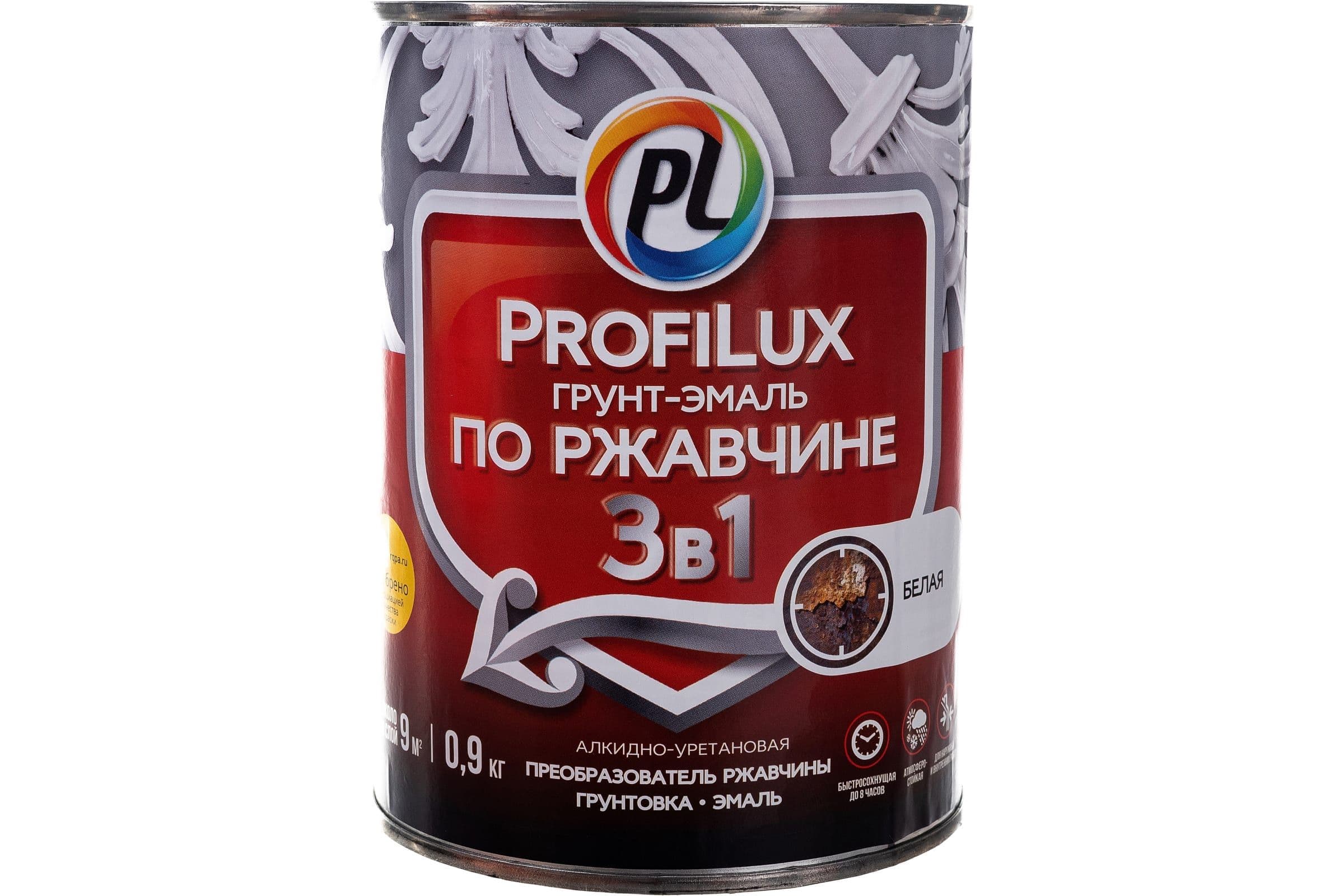 Грунт-эмаль на ржавчину 3 в 1 Profilux полуматовая белая 0,9 кг. 2