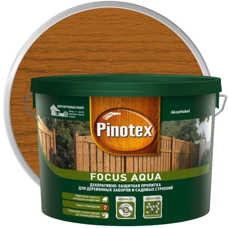 Пропитка декоративная для защиты древесины Pinotex Focus Aqua золотая осень 9 л.