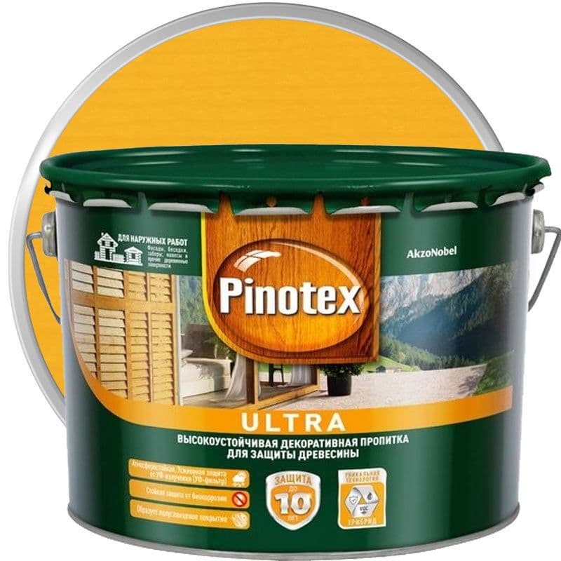 Пропитка декоративная для защиты древесины Pinotex Ultra AWB полуглянцевая калужница 10 л