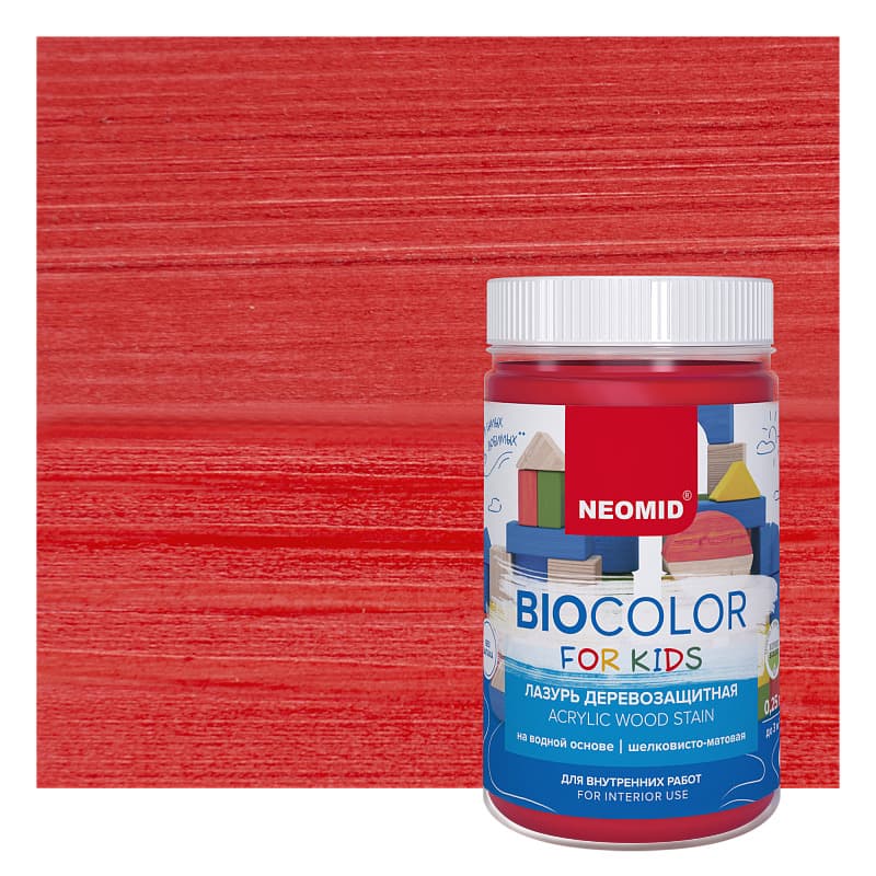 NEOMID Лазурь деревозащитная на водной основе Bio Color For Kids/ Био Колор для детских, красный (0,25 л) 1
