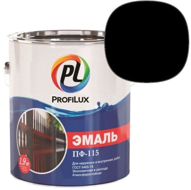 Эмаль ПФ-115 универсальная алкидная Profilux глянцевая черная 1,9 кг.