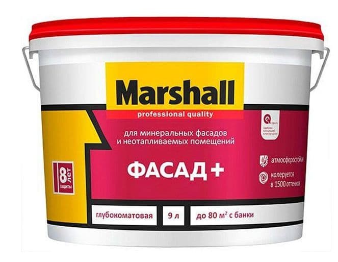 Краска фасадная акриловая водно-дисперсионная Marshall Фасад+ глубокоматовая база BW 9 л. 2