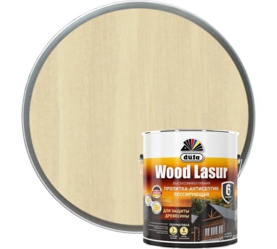 Пропитка-антисептик лессирующая для защиты древесины Dufa Wood Lazur бесцветная 2,5 л