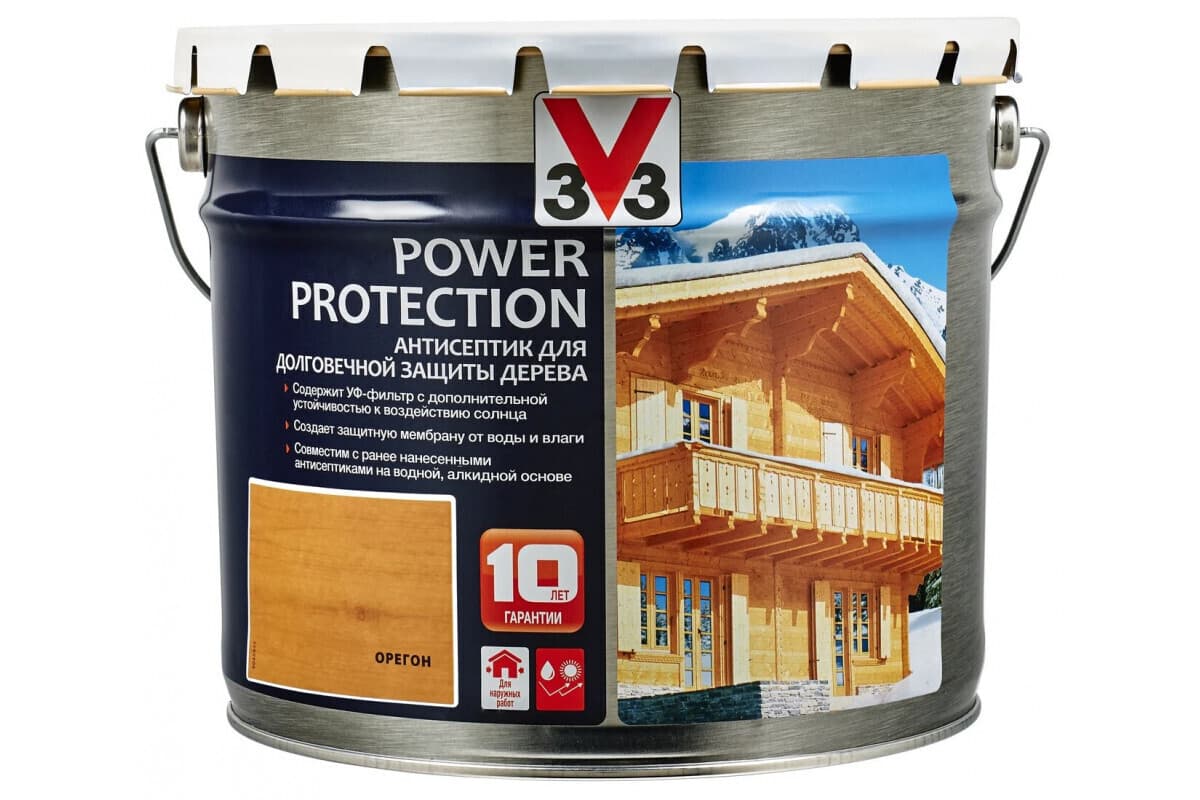 Антисептик V33 для дерева POWER PROTECTION полуглянцевый Орегон 9л.