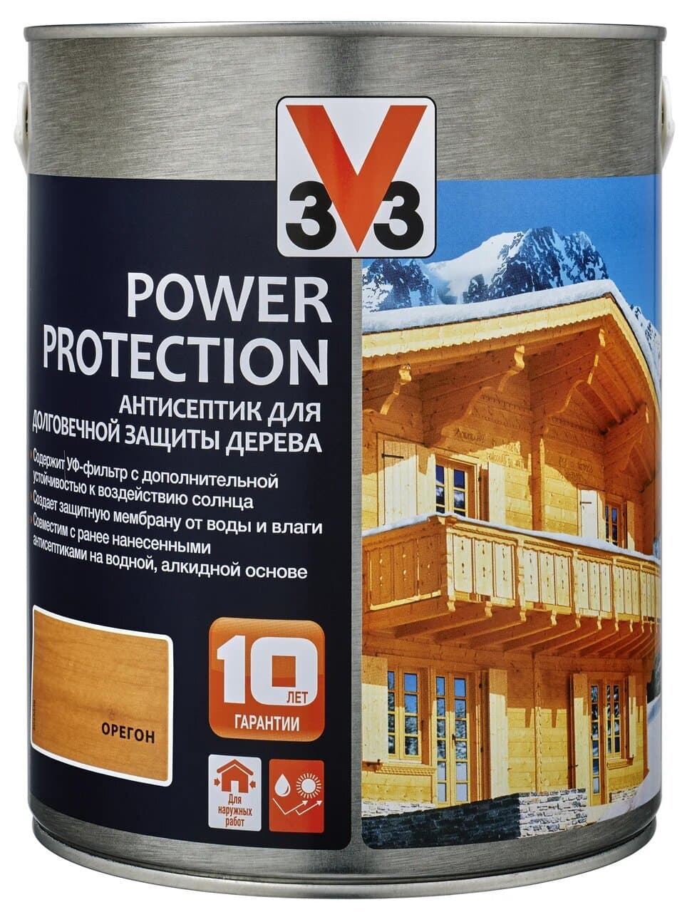 Антисептик V33 для дерева POWER PROTECTION полуглянцевый Орегон 2,5л. 1