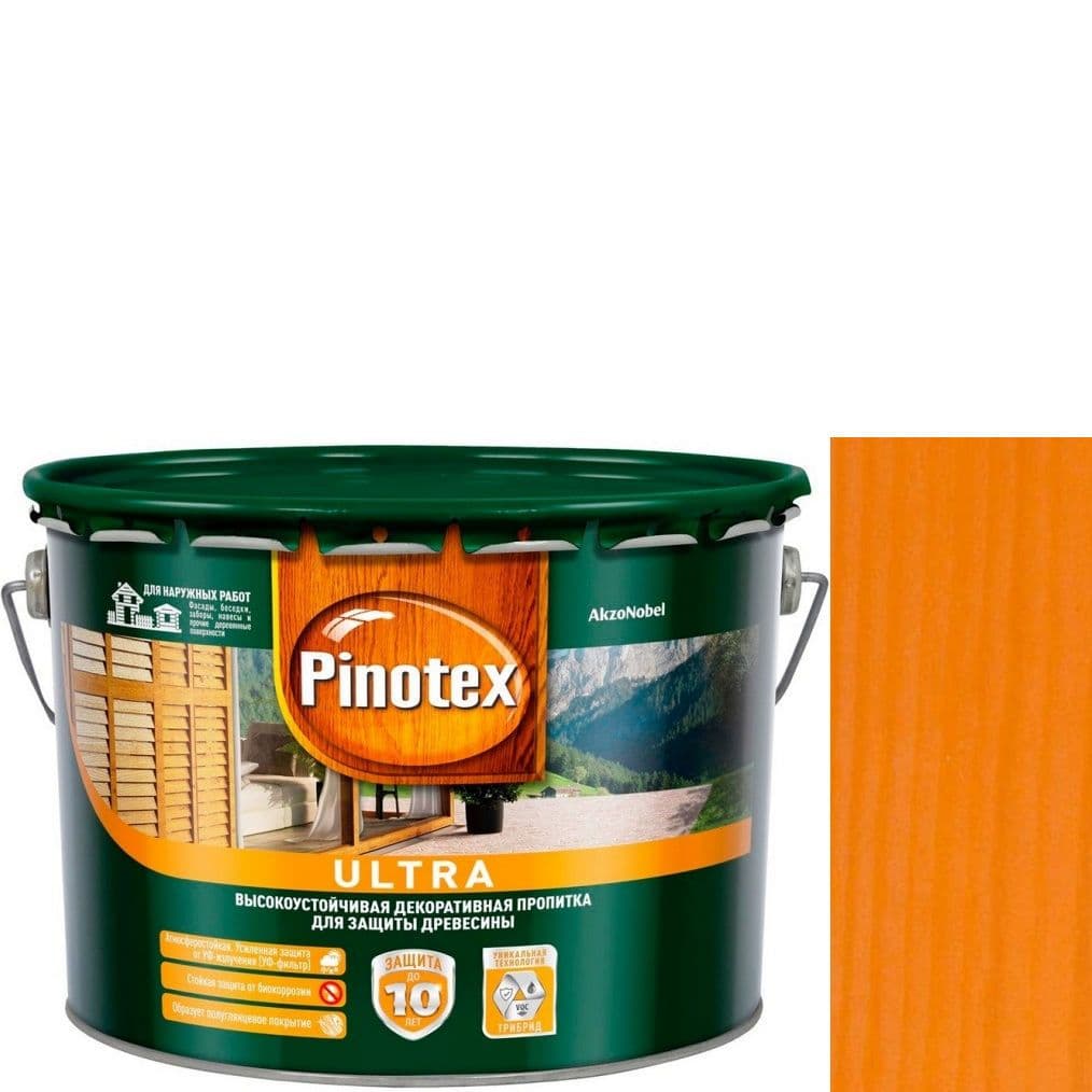 Пропитка декоративная для защиты древесины Pinotex Ultra AWB полуглянцевая орегон 9 л. 1