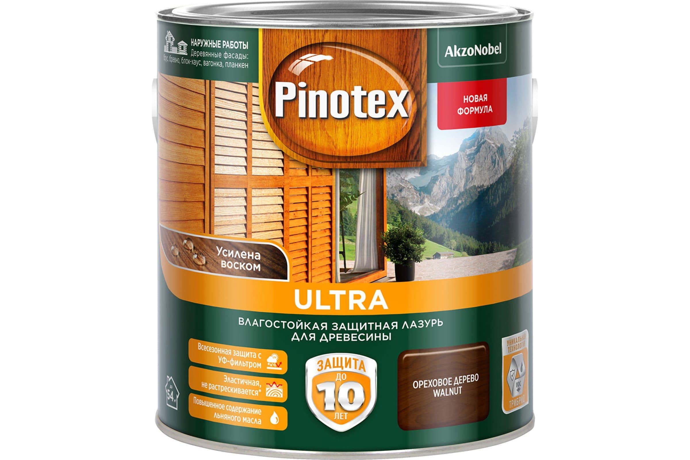 Пропитка декоративная для защиты древесины Pinotex Ultra AWB полуглянцевая орех 2,7 л. 2