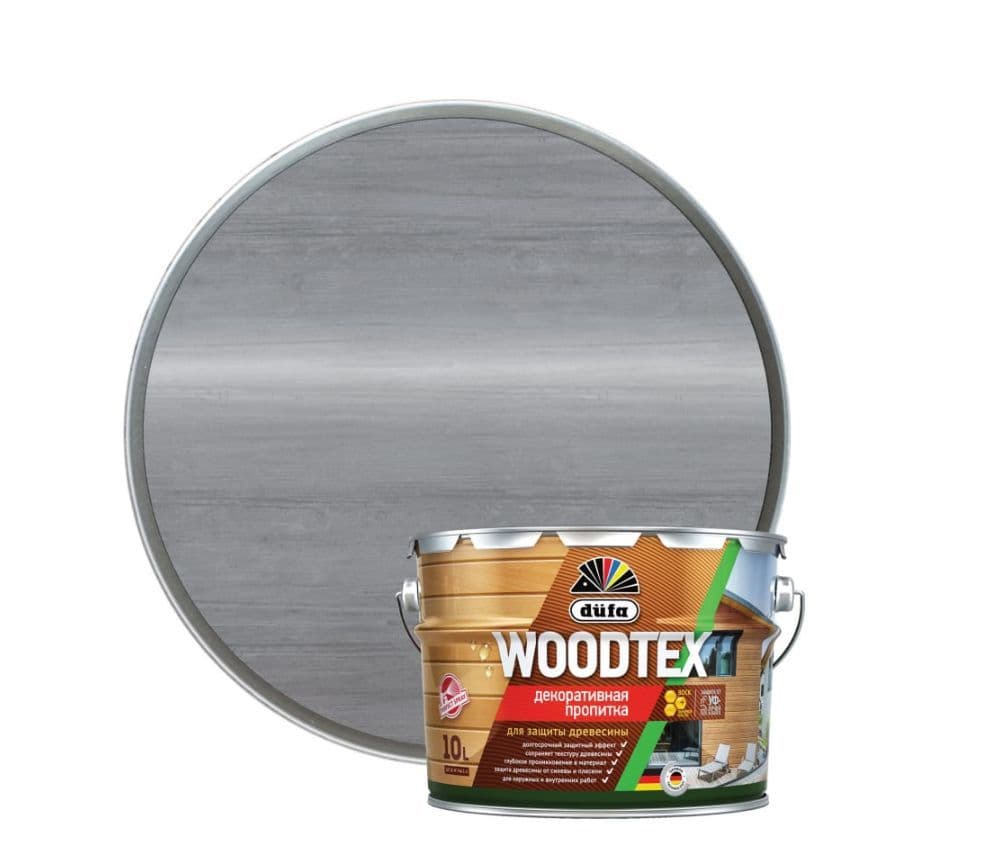 ДЮФА / Dufa пропитка декоративная для защиты древесины алкидная Dufa Woodtex серая (9л) 4
