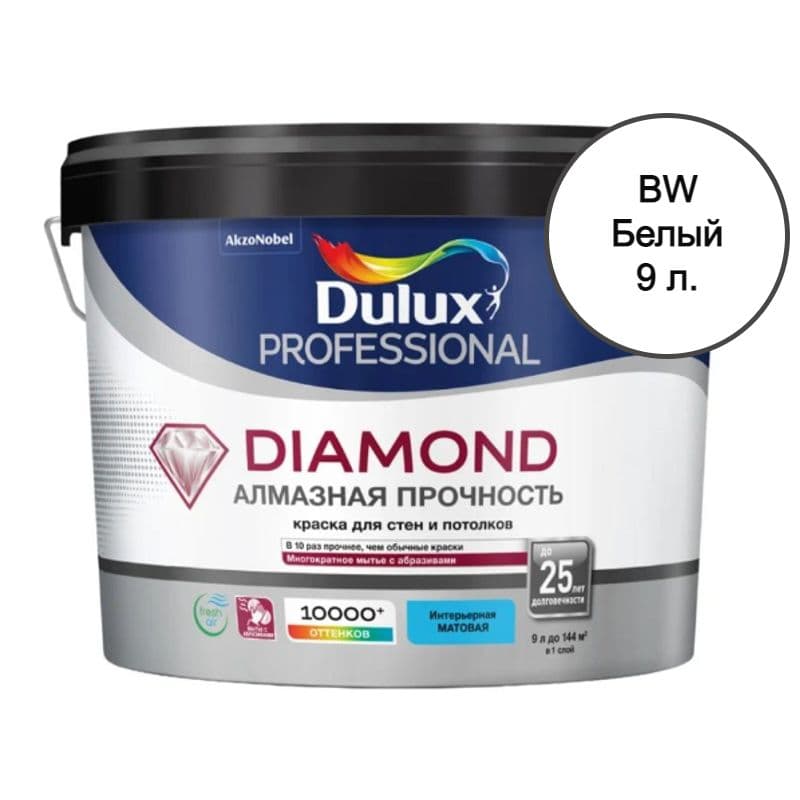 Краска для стен и потолков водно-дисперсионная Luxium Diamond Matt матовая база BW 9 л