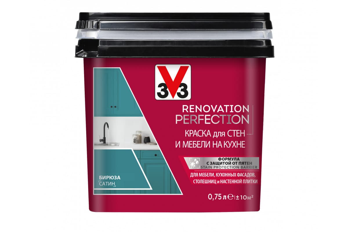Краска для стен и мебели на кухне RENOVATION PERFECTION БИРЮЗА 750 мл. 5