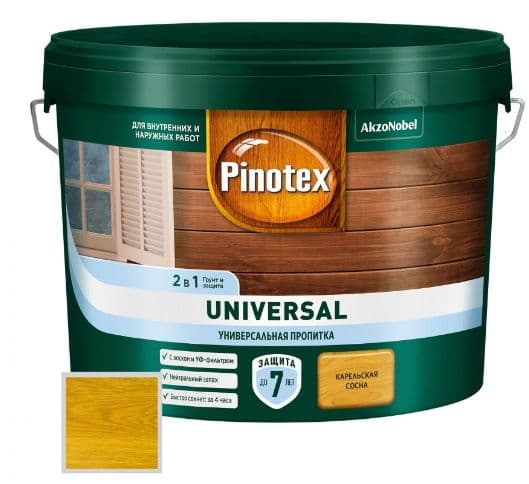 Пропитка защитная для дерева Pinotex Universal 2 в 1 карельская сосна 9 л 2