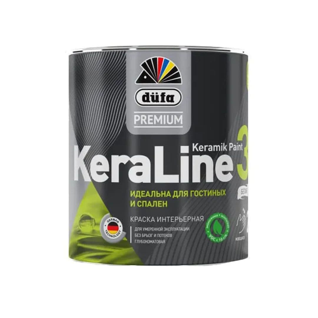 Краска для стен и потолков Dufa Premium KeraLine Keramik Paint 3 глубокоматовая белая база 1 0,9 л. 1