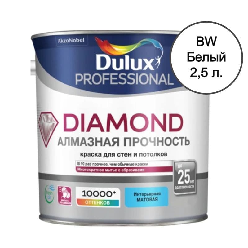 Краска для стен и потолков водно-дисперсионная Luxium Diamond Matt матовая база BW 2,5 л.