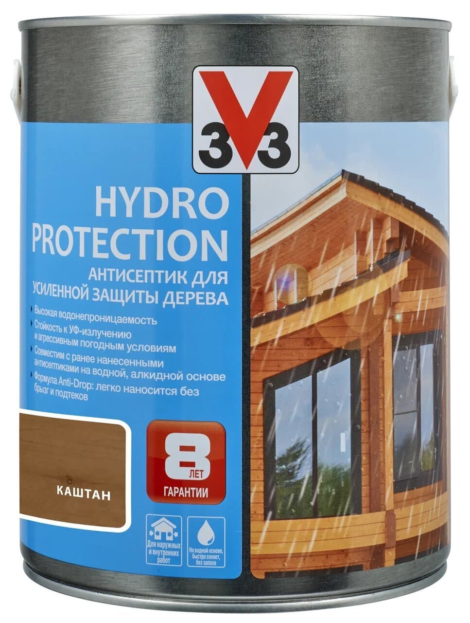 Антисептик V33 для дерева HYDRO PROTECTION полуглянцевый Каштан 2,5л.