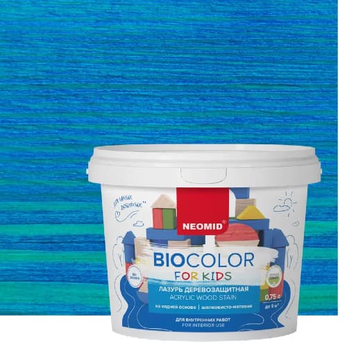 NEOMID Лазурь деревозащитная на водной основе Bio Color For Kids/ Био Колор для детских, синий (0,75 л)