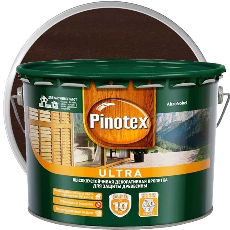 Пропитка декоративная для защиты древесины Pinotex Ultra AWB полуглянцевая палисандр 10 л 1