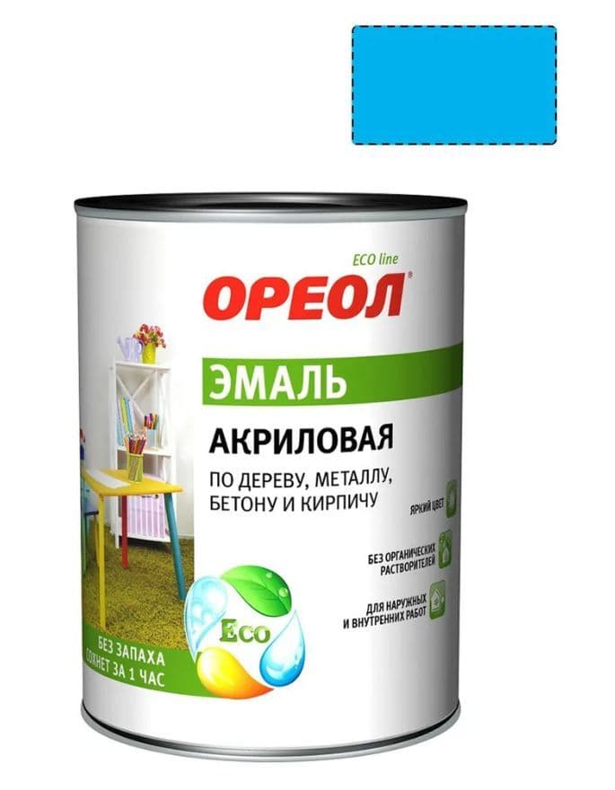 Эмаль универсальная акриловая Ореол глянцевая голубая 1,9 кг. 1