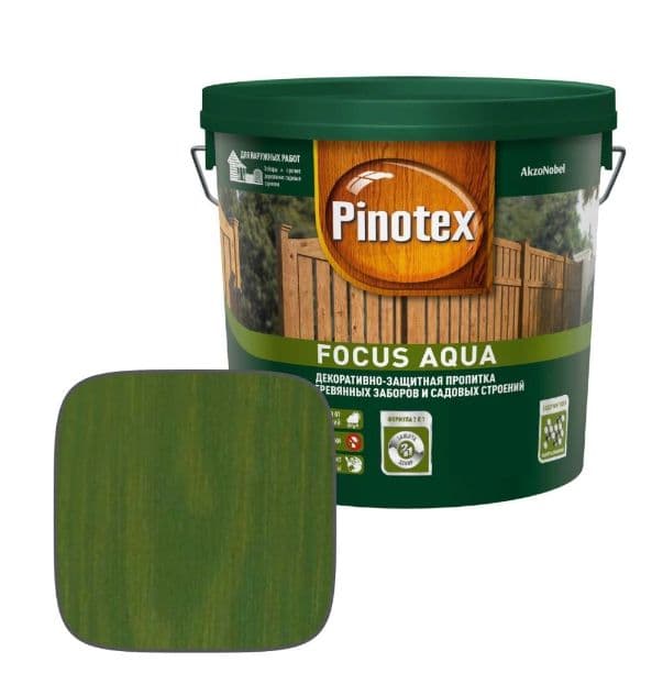 Пропитка декоративная для защиты древесины Pinotex Focus Aqua зеленый лес 2,5 л.