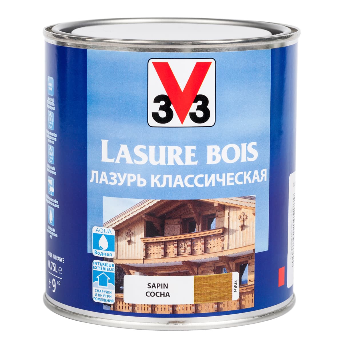 Лазурь для защиты древесины V33 "Классическая. Сосна", на водной основе, 0,75 л 1