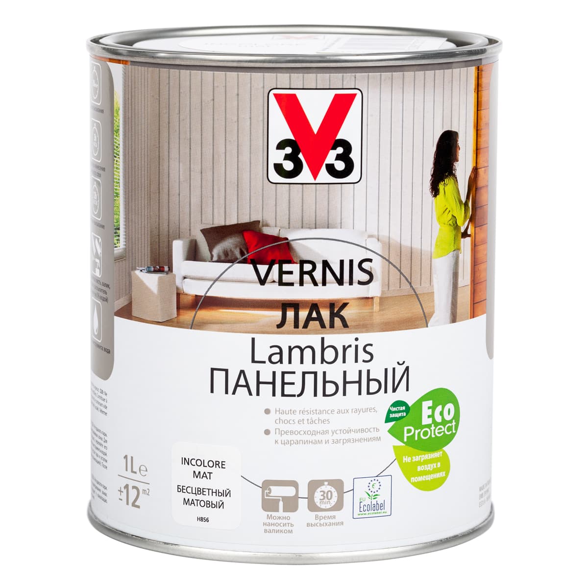 Панельный лак V33 "Матовый. Прозрачный", 1 л 1