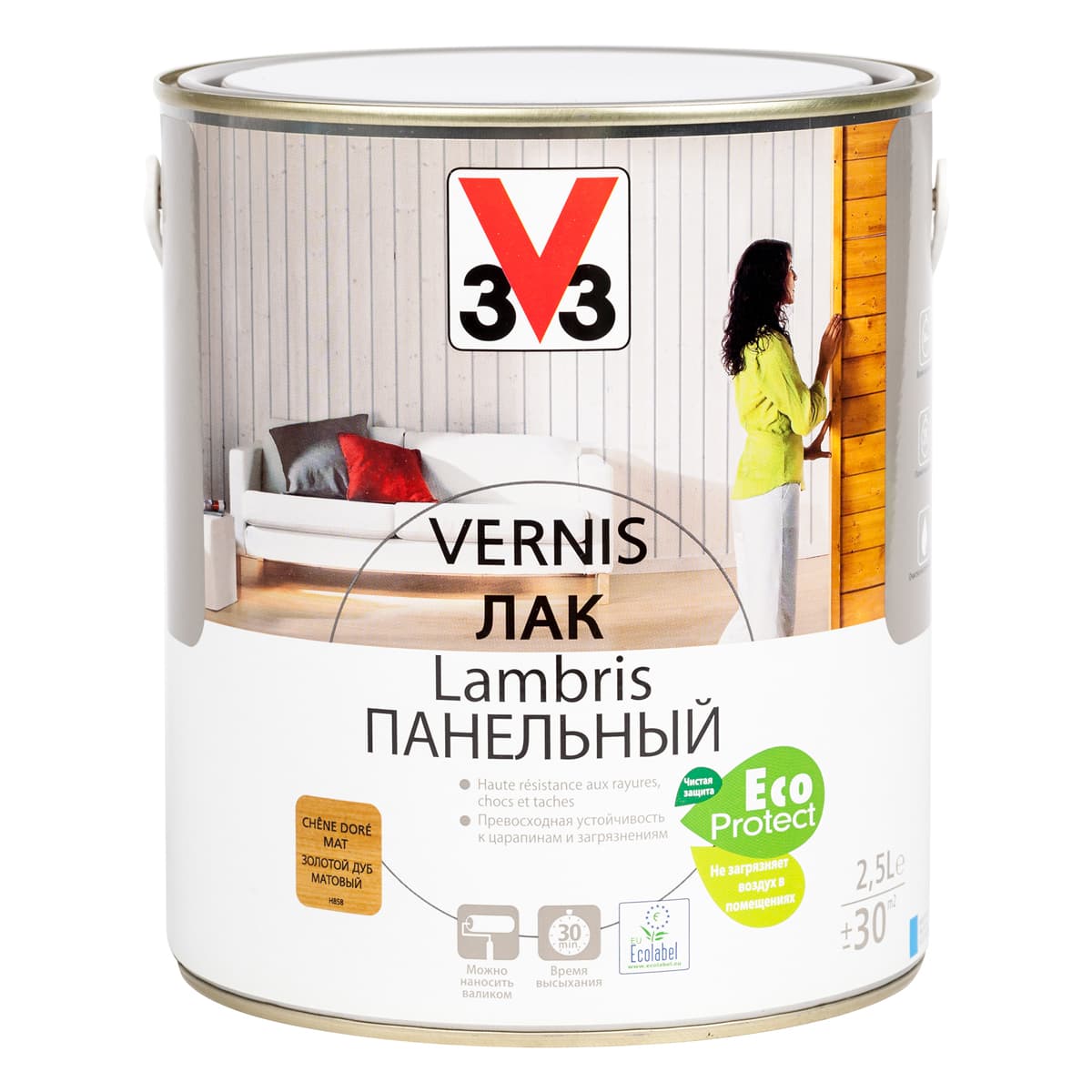 Лак панельный "V33", цвет: дуб золотой, 2,5 л 1