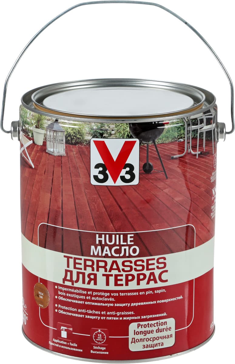 Масло для террас "V33", цвет: тиковое дерево, 5 л 1