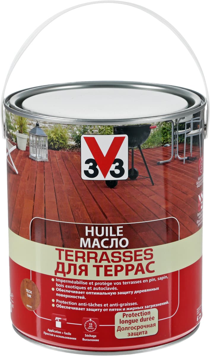 Масло для террас "V33", цвет: тиковое дерево, 2,5 л 1